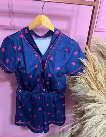 imagem PIJAMA AMERICANO SUED COM MANGA 641 CORACAO AZUL