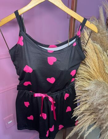 imagem PIJAMA DE SUED ESTAMPADO 631 PRETO CORAÇOES PINK