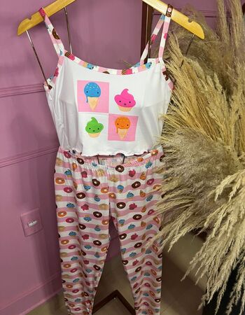 imagem PIJAMA BLOGUERINHA ADULTO CALÇA 3006 SORVETE ROSQUINHA