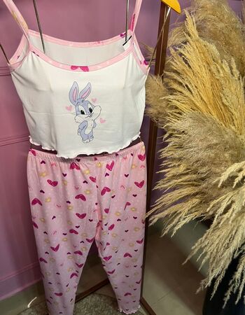 imagem PIJAMA BLOGUERINHA ADULTO CALÇA 3006 ROSA COELHO 