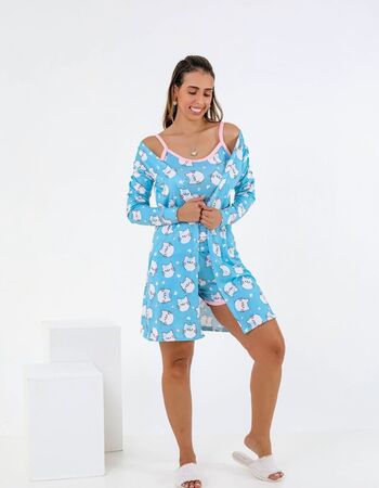 imagem PIJAMA DE SUED ESTAMPADO 681 CAT AZUL