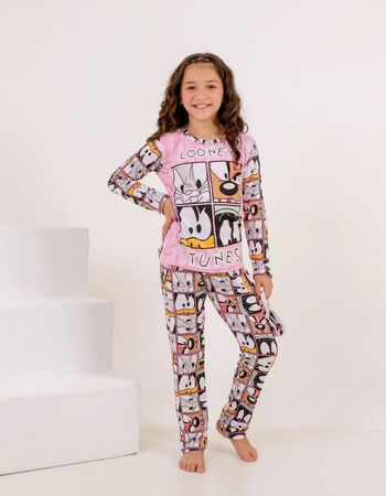 imagem PIJAMA INFANTIL INVERNO FEMININO SUED 784S ROSA QUADRADOS