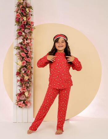 imagem PIJAMA INFANTIL INVERNO FEMININO SUED 784S VERMELHO URSO