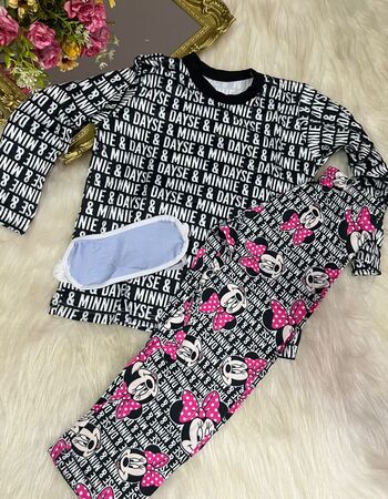 imagem PIJAMA INFANTIL INVERNO FEMININO SUED 784S PRETO ESCRITA