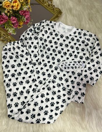 imagem PIJAMA INFANTIL INVERNO FEMININO SUED 784S BRANCO PATA