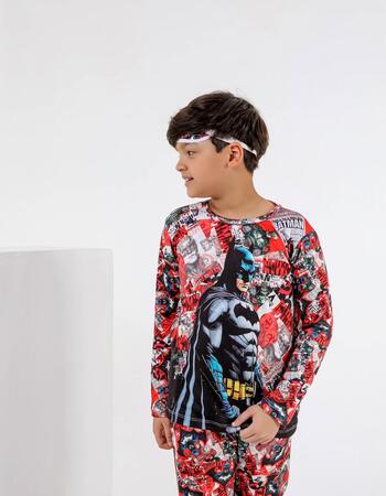 imagem PIJAMA INFANTIL MASCULINO SUED 785 MORCEGO PRETO VERMELHO