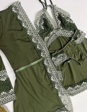 imagem ROBE+ CAMISOLA+CALCINHA 1008 DE MICROFIBRA VERDE MILITAR