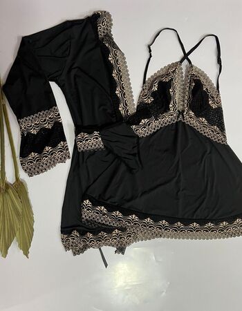 imagem ROBE+ CAMISOLA+CALCINHA 1008 PRETO COM NUDE