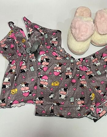 imagem PIJAMA DE SUED ESTAMPADO COM LACO 006000 CINZA