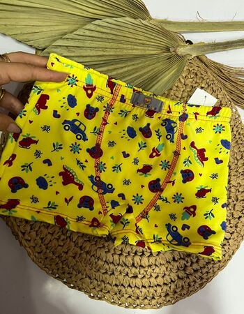 imagem CUECA POLIESTER PMG 001146 AMARELO DINOSSAURO E CARRINHO