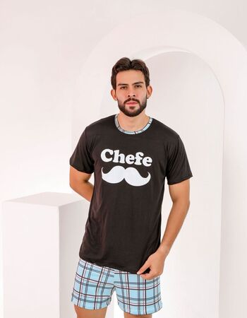 imagem PIJAMA MASCULINO SUED COM MANGA 8672 PRETO XADREZ