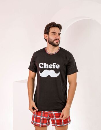 imagem PIJAMA MASCULINO SUED COM MANGA 8672 PRETO VERMELHO