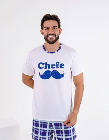 imagem PIJAMA MASCULINO SUED COM MANGA 8672 BRANCO CINZA