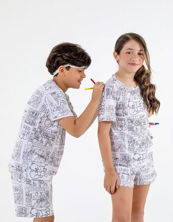 imagem PARA MENINO ACOMPANHA TAPA OLHO E CANETINHA PIJAMA INFANTIL MASCULINO SUED 8772 BRANCO PARA COLORIR