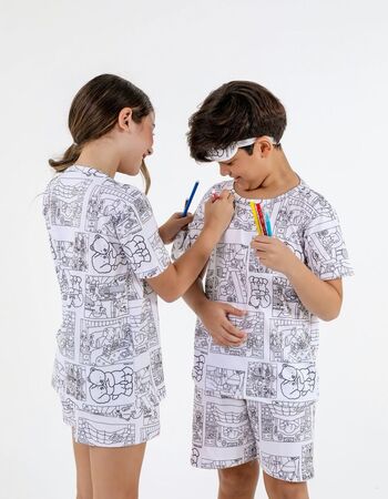 imagem PARA MENINA ACOMPANHA TAPA OLHO E CANETINHA PIJAMA INFANTIL MASCULINO SUED 7014 BRANCO PARA COLORIR