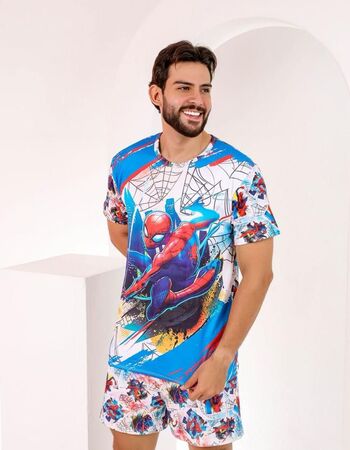 imagem PIJAMA MASCULINO SUED COM MANGA 000674 ARANHA VERMELHO AZUL