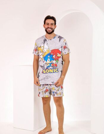 imagem PIJAMA MASCULINO SUED COM MANGA 000674 CINZA BRANCO AMARELO