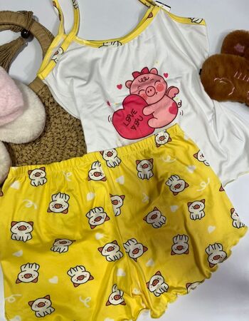imagem PIJAMA DE SUED ESTAMPADO 003005 AMARELO PORCO