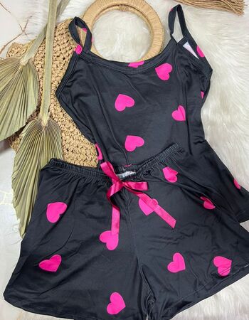 imagem PIJAMA DE SUED ESTAMPADO 631 PRETO CORAÇOES PINK