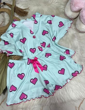 imagem PIJAMA BLOGUERINHA AMERICANO 6090 CORACAO AZUL E ROSA