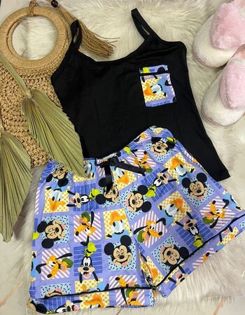 imagem PIJAMA DE SUED ESTAMPADO ALÇA 00698 AZUL QUADRADO 