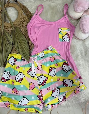 imagem PIJAMA DE SUED ESTAMPADO ALÇA 00698 ROSA ARCO IRIS