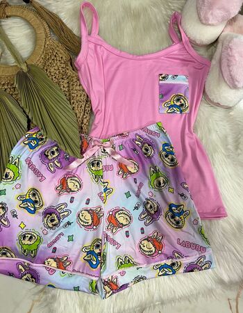 imagem PIJAMA DE SUED ESTAMPADO ALÇA 00698 ROSA CORES