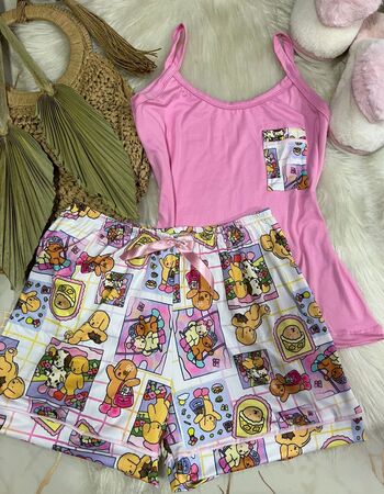 imagem PIJAMA DE SUED ESTAMPADO ALÇA 00698 ROSA QUADRINHO