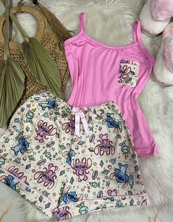 imagem PIJAMA DE SUED ESTAMPADO ALÇA 00698 NUDE ROSA