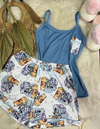 imagem PIJAMA DE SUED ESTAMPADO ALÇA 00698 AZUL BRANCO DUPLA