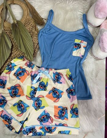 imagem PIJAMA DE SUED ESTAMPADO ALÇA 00698 AZUL CORES QUADRADO