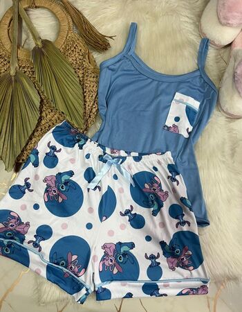 imagem PIJAMA DE SUED ESTAMPADO ALÇA 00698 AZUL BRANCO CASAL
