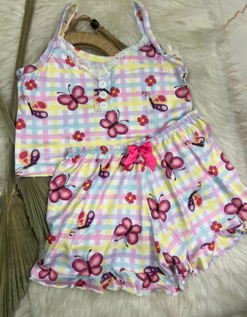 imagem PIJAMA DE SUED ESTAMPADO 99640 XADREZ E BORBOLETA