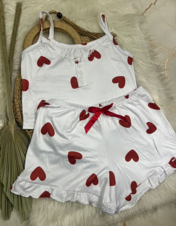 imagem PIJAMA DE SUED ESTAMPADO 99640 BRANCO E VERMELHO