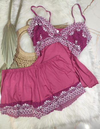 imagem SHORTDOLL MICROFIBRA 00742 ROSA COM BRANCO