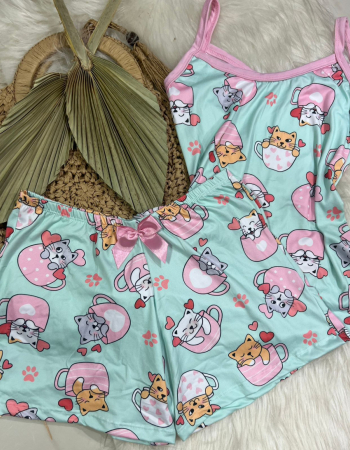 imagem PIJAMA DE SUED ESTAMPADO 631 XICARA CAT