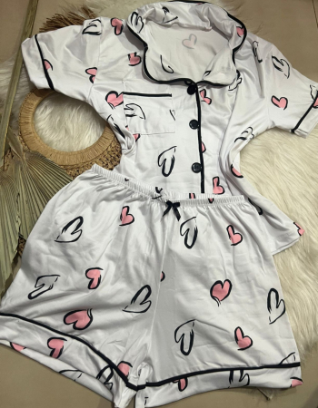 imagem PIJAMA AMERICANO SUED COM BOLSO 000675 BRANCO CORACAO