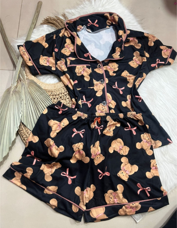 imagem PIJAMA AMERICANO SUED COM BOLSO 000675 PRETO URSO