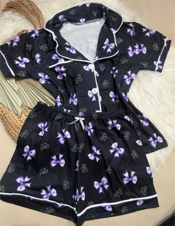 imagem PIJAMA AMERICANO SUED COM BOLSO 000675 PRETO LAÇO