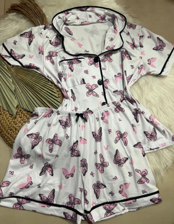 imagem PIJAMA AMERICANO SUED COM BOLSO 000675 BORBOLETA BRANCO