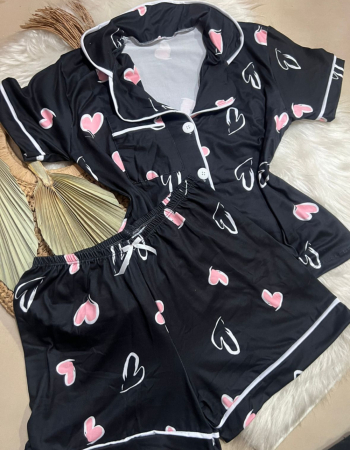 imagem PIJAMA AMERICANO SUED COM BOLSO 000675 PRETO CORACAO