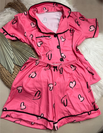 imagem PIJAMA AMERICANO SUED COM BOLSO 000675 ROSA CORACAO