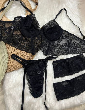 imagem CONJUNTO SEXY COM CINTA LIGA 589987 PRETO