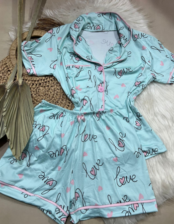 imagem PIJAMA AMERICANO SUED COM BOLSO 000675 verde love