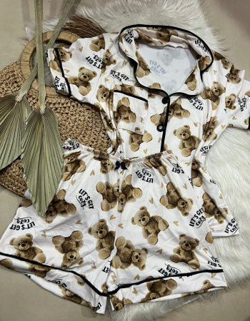 imagem PIJAMA AMERICANO SUED COM BOLSO 000675 urso marron