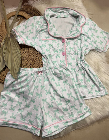 imagem PIJAMA AMERICANO SUED COM BOLSO 000675 laco verde