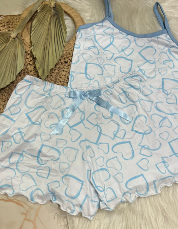 imagem PIJAMA BLOGUERINHA 000390 BRANCO CORACAO AZUL