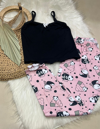 imagem PIJAMA INFANTIL CALCA 000685 PANDA ROSA