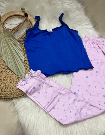 imagem PIJAMA INFANTIL CALCA 000685 ROSA AZUL ESTRELA