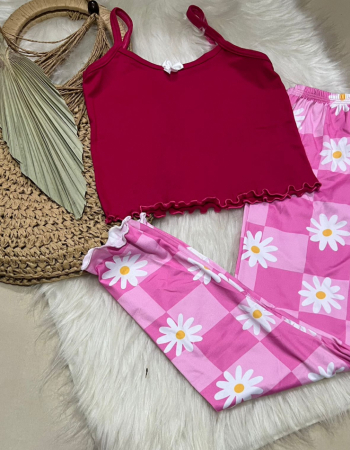 imagem PIJAMA INFANTIL CALCA 000685 XADREZ FLOR